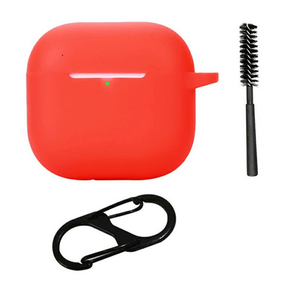 Compatible With  AirPods 5 / 4 Silicone Case Bluetooth-Compatible Earphones Protective Cover with Anti-Lost Buckle + Cleaning Brush - Red
