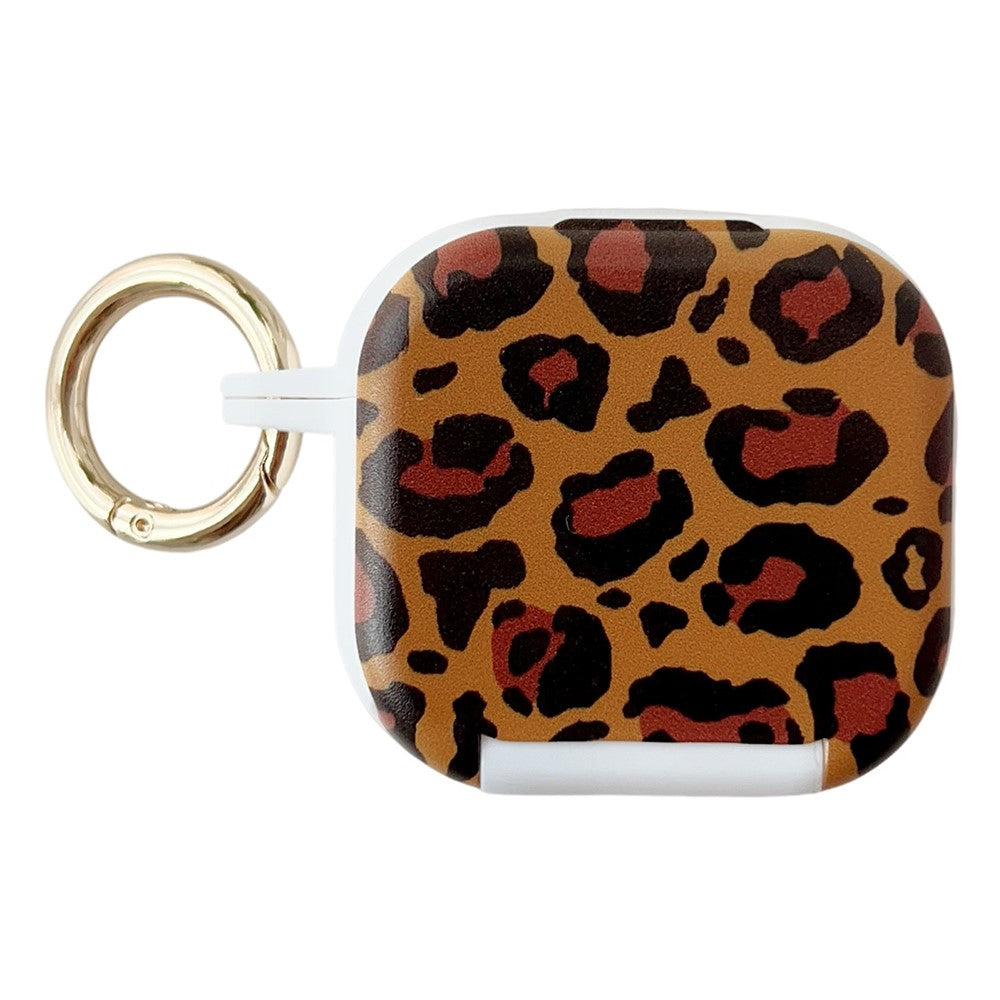 Compatible With  AirPods 5 / 4 Protective Case PC + TPU Leopard Earphone Cover with Mirror and Hook - White