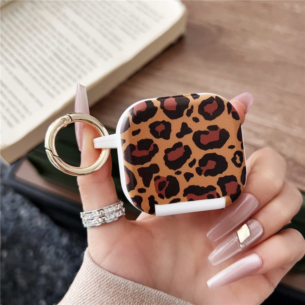Compatible With  AirPods 5 / 4 Protective Case PC + TPU Leopard Earphone Cover with Mirror and Hook - White