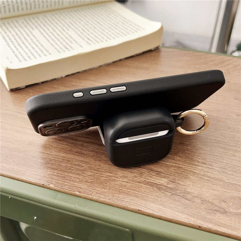 Compatible With  AirPods 5 / 4 Protective Case PC + TPU Leopard Earphone Cover with Mirror and Hook - White