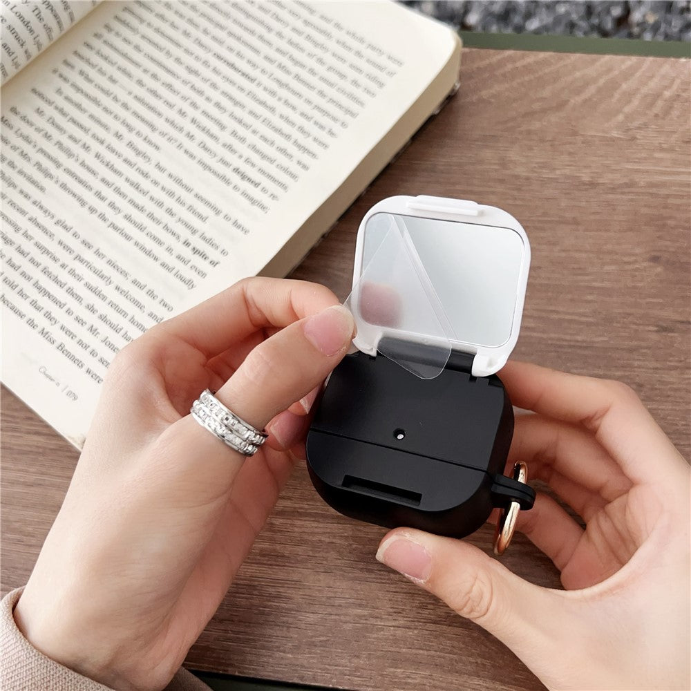 Compatible With  AirPods 5 / 4 Protective Case PC + TPU Leopard Earphone Cover with Mirror and Hook - White