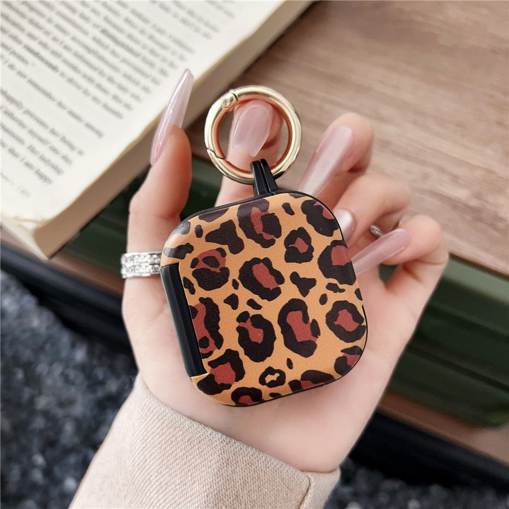 Compatible With  AirPods 5 / 4 Protective Case PC + TPU Leopard Earphone Cover with Mirror and Hook - Black