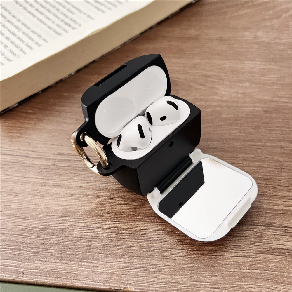 Compatible With  AirPods 5 / 4 Protective Case PC + TPU Leopard Earphone Cover with Mirror and Hook - Black