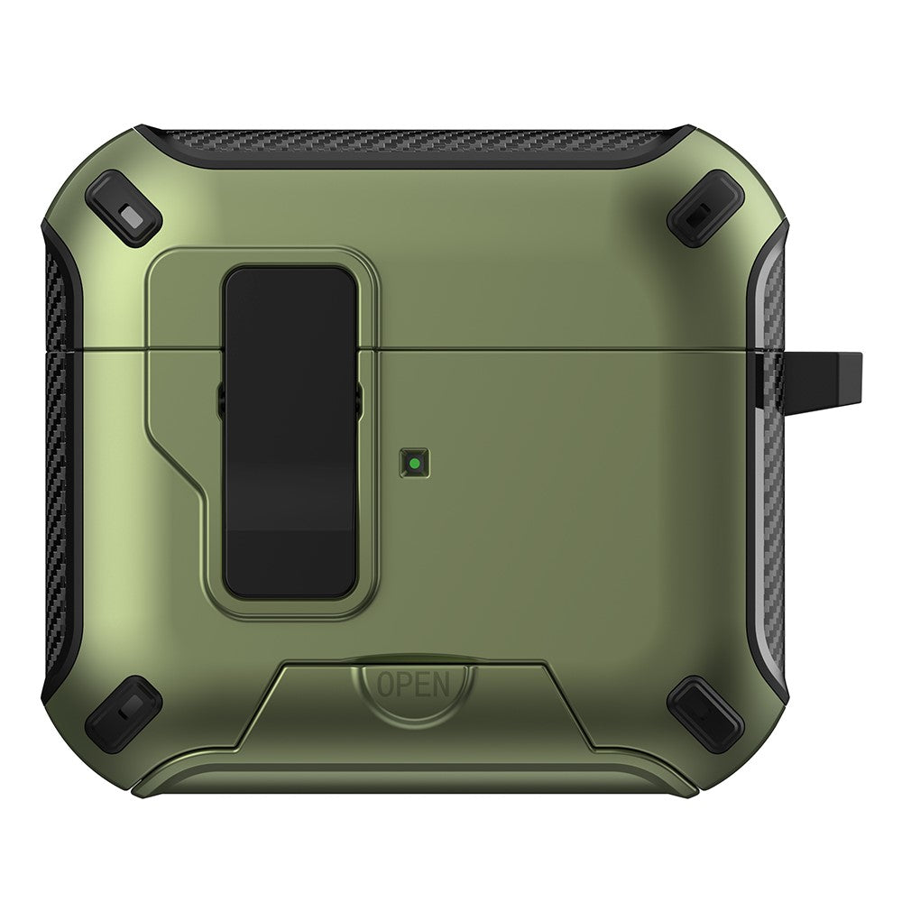 Compatible With  AirPods 5 / 4 Magnetic Case with Stand TPU + PC Earphone Cover with Switch and Carabiner - Green