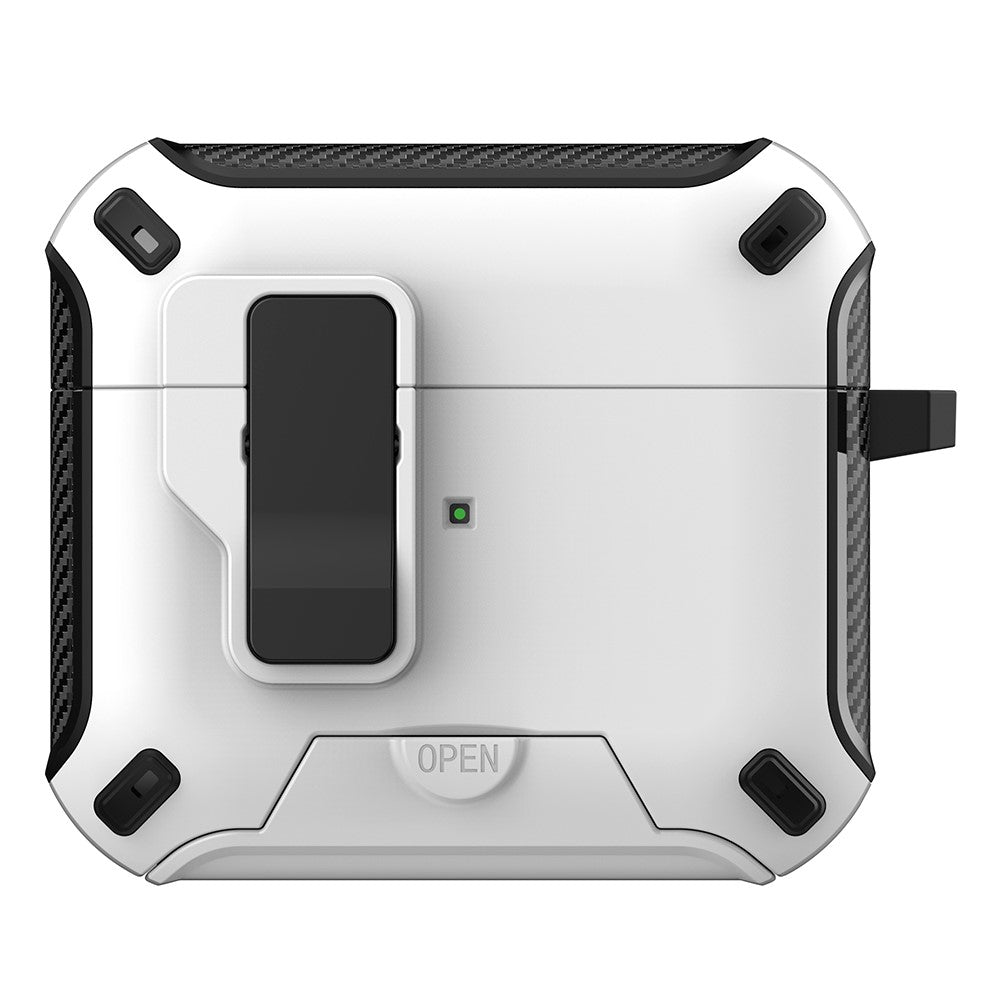 Compatible With  AirPods 5 / 4 Magnetic Case with Stand TPU + PC Earphone Cover with Switch and Carabiner - White