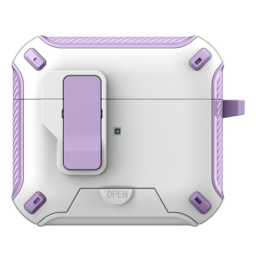 Compatible With  AirPods 5 / 4 Magnetic Case with Stand TPU + PC Earphone Cover with Switch and Carabiner - White  /  Purple