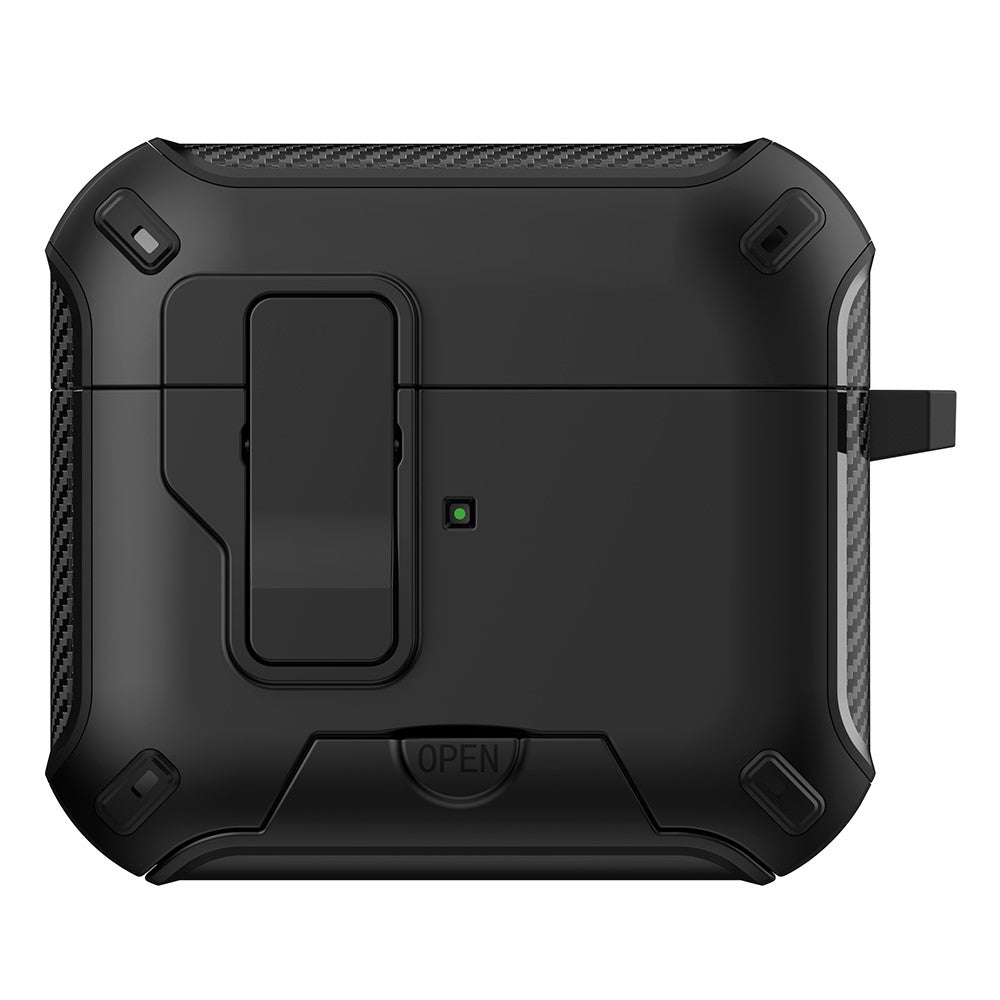 Compatible With  AirPods 5 / 4 Magnetic Case with Stand TPU + PC Earphone Cover with Switch and Carabiner - Black