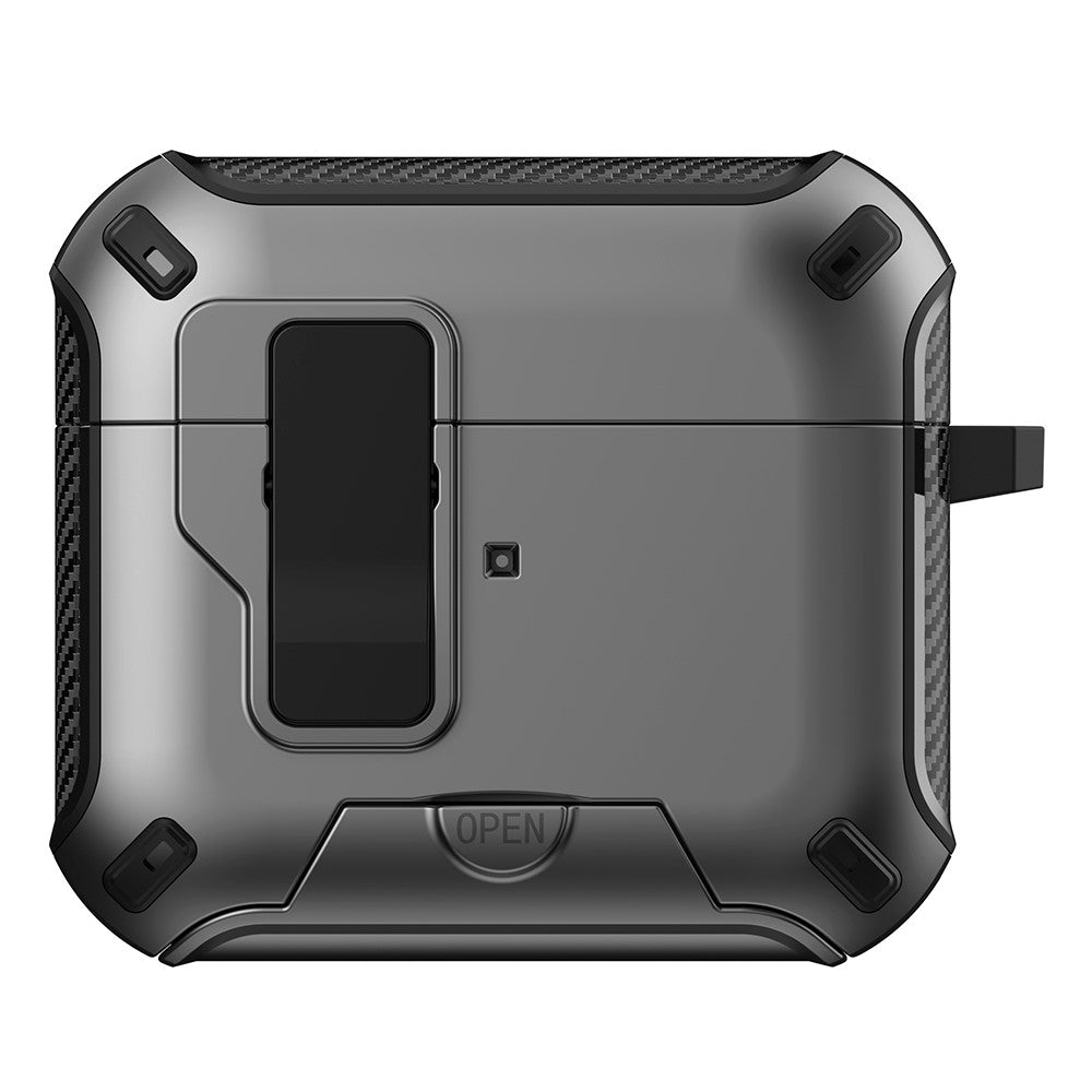 Compatible With  AirPods 5 / 4 Magnetic Case with Stand TPU + PC Earphone Cover with Switch and Carabiner - Grey