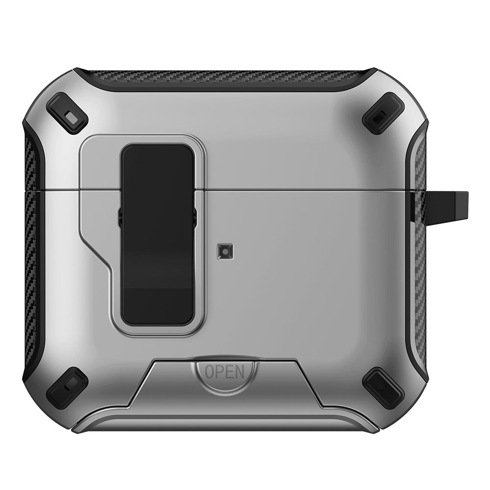 Compatible With  AirPods 5 / 4 Magnetic Case with Stand TPU + PC Earphone Cover with Switch and Carabiner - Silver