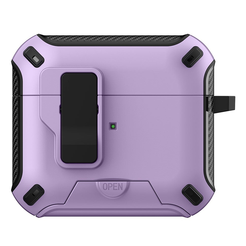 Compatible With  AirPods 5 / 4 Magnetic Case with Stand TPU + PC Earphone Cover with Switch and Carabiner - Purple