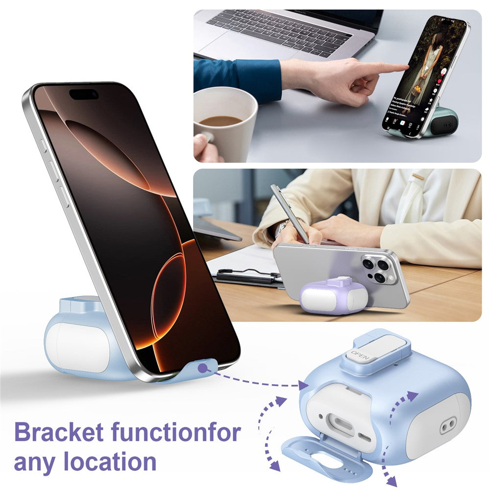 Compatible With  AirPods 5 / 4 Protective Case Splicing Color Earphone Cover with Auto Pop-Up Magnetic Lid  /  Lanyard - White  /  Pink
