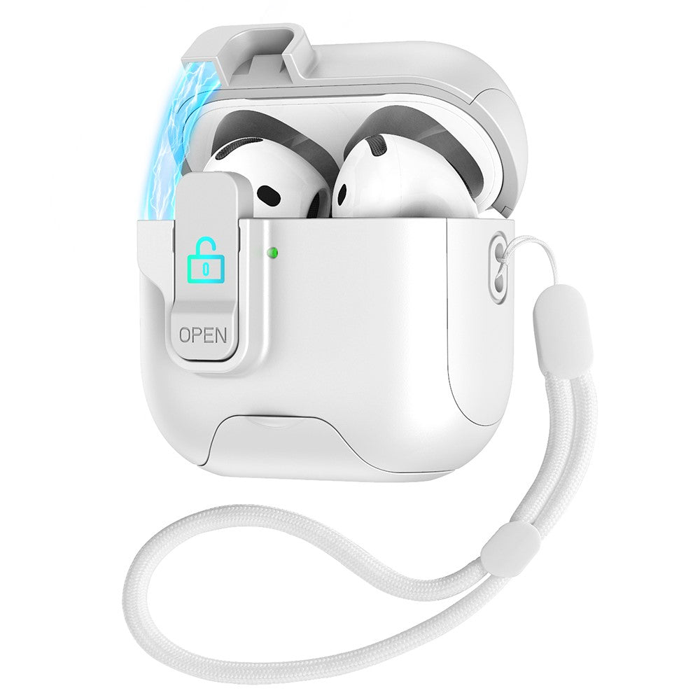 Compatible With  AirPods 5 / 4 Protective Case Splicing Color Earphone Cover with Auto Pop-Up Magnetic Lid  /  Lanyard - White