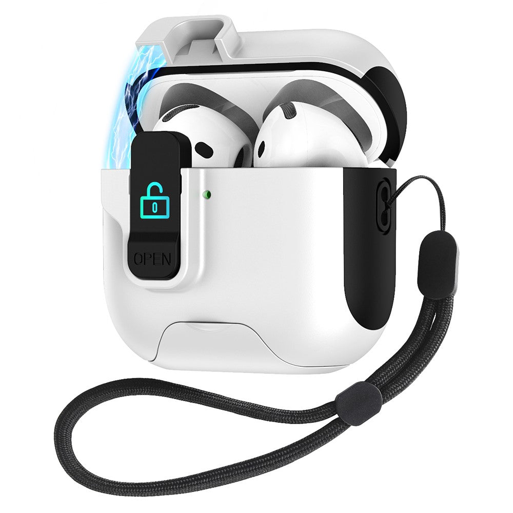Compatible With  AirPods 5 / 4 Protective Case Splicing Color Earphone Cover with Auto Pop-Up Magnetic Lid  /  Lanyard - Black  /  White
