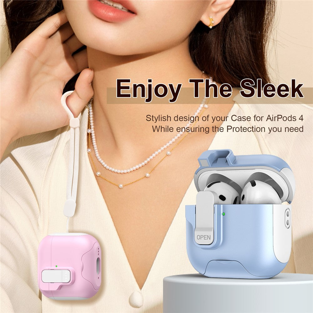 Compatible With  AirPods 5 / 4 Protective Case Splicing Color Earphone Cover with Auto Pop-Up Magnetic Lid  /  Lanyard - Black  /  White