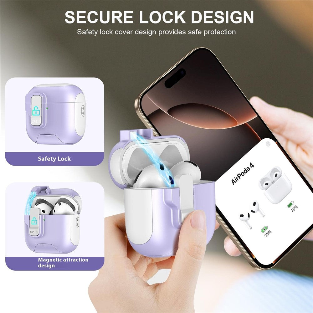 Compatible With  AirPods 5 / 4 Protective Case Splicing Color Earphone Cover with Auto Pop-Up Magnetic Lid  /  Lanyard - Black