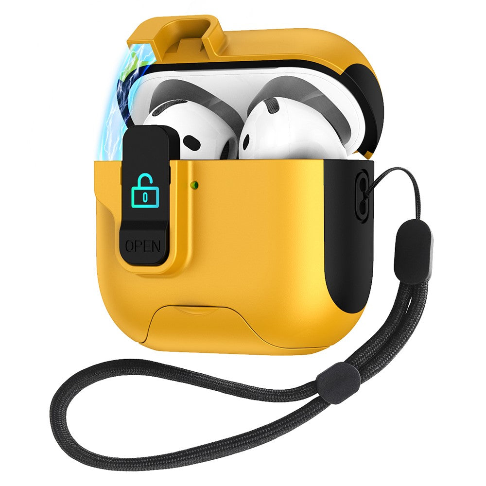 Compatible With  AirPods 5 / 4 Protective Case Splicing Color Earphone Cover with Auto Pop-Up Magnetic Lid  /  Lanyard - Yellow