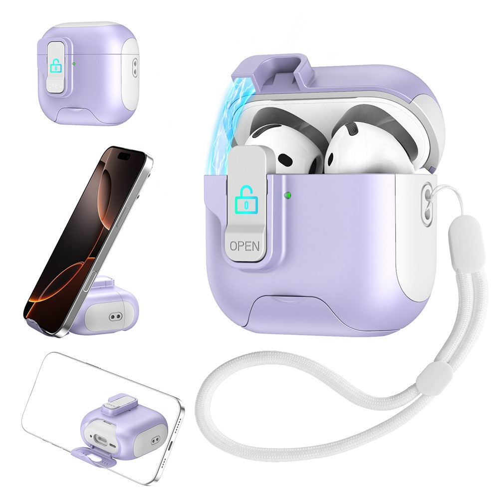 Compatible With  AirPods 5 / 4 Protective Case Splicing Color Earphone Cover with Auto Pop-Up Magnetic Lid  /  Lanyard - Yellow