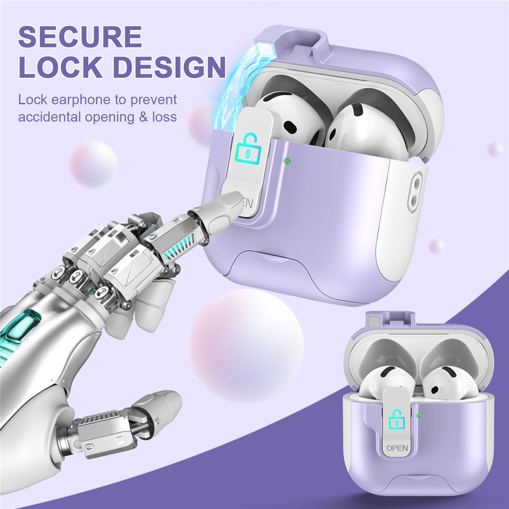 Compatible With  AirPods 5 / 4 Protective Case Splicing Color Earphone Cover with Auto Pop-Up Magnetic Lid  /  Lanyard - Grey