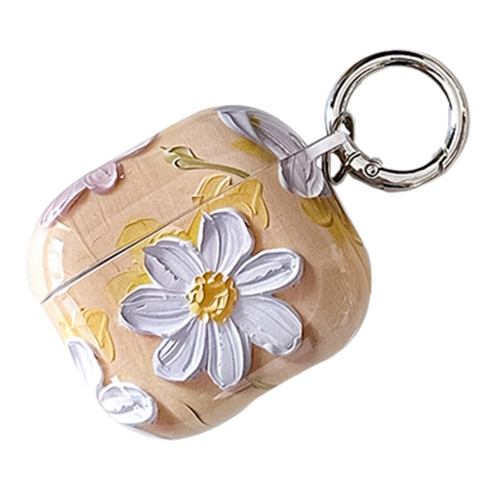 Compatible With  AirPods 5 / 4 TPU Case Oil Painting Design Water Transfer Decal Earphone Protective Cover with Carabiner - YH01