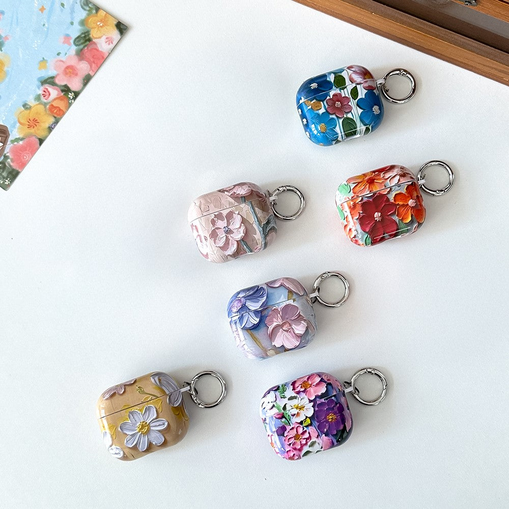 Compatible With  AirPods 5 / 4 TPU Case Oil Painting Design Water Transfer Decal Earphone Protective Cover with Carabiner - YH01