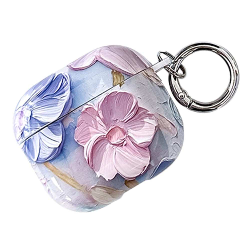 Compatible With  AirPods 5 / 4 TPU Case Oil Painting Design Water Transfer Decal Earphone Protective Cover with Carabiner - YH02
