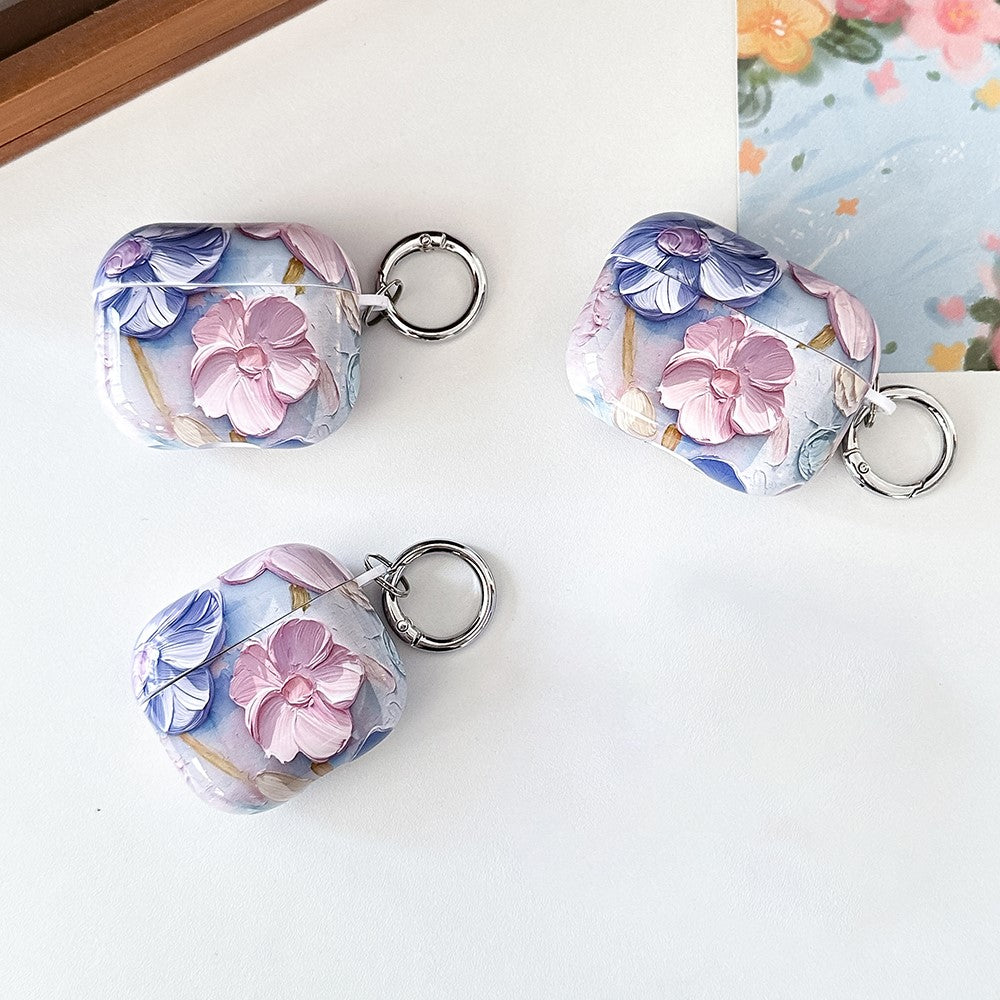 Compatible With  AirPods 5 / 4 TPU Case Oil Painting Design Water Transfer Decal Earphone Protective Cover with Carabiner - YH02