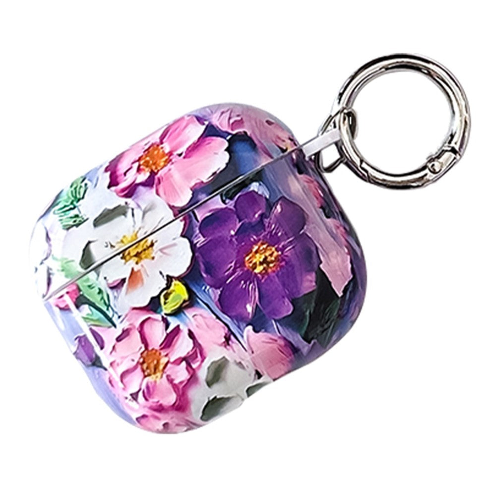 Compatible With  AirPods 5 / 4 TPU Case Oil Painting Design Water Transfer Decal Earphone Protective Cover with Carabiner - YH04