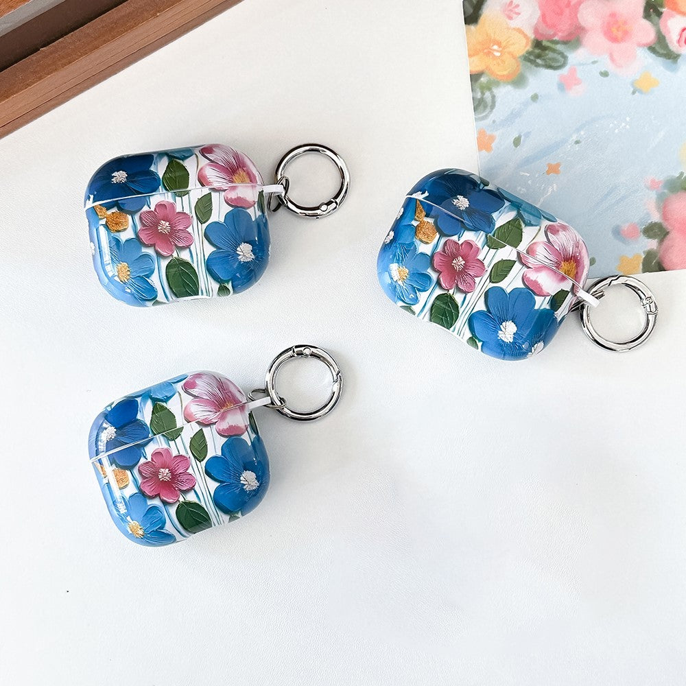 Compatible With  AirPods 5 / 4 TPU Case Oil Painting Design Water Transfer Decal Earphone Protective Cover with Carabiner - YH05