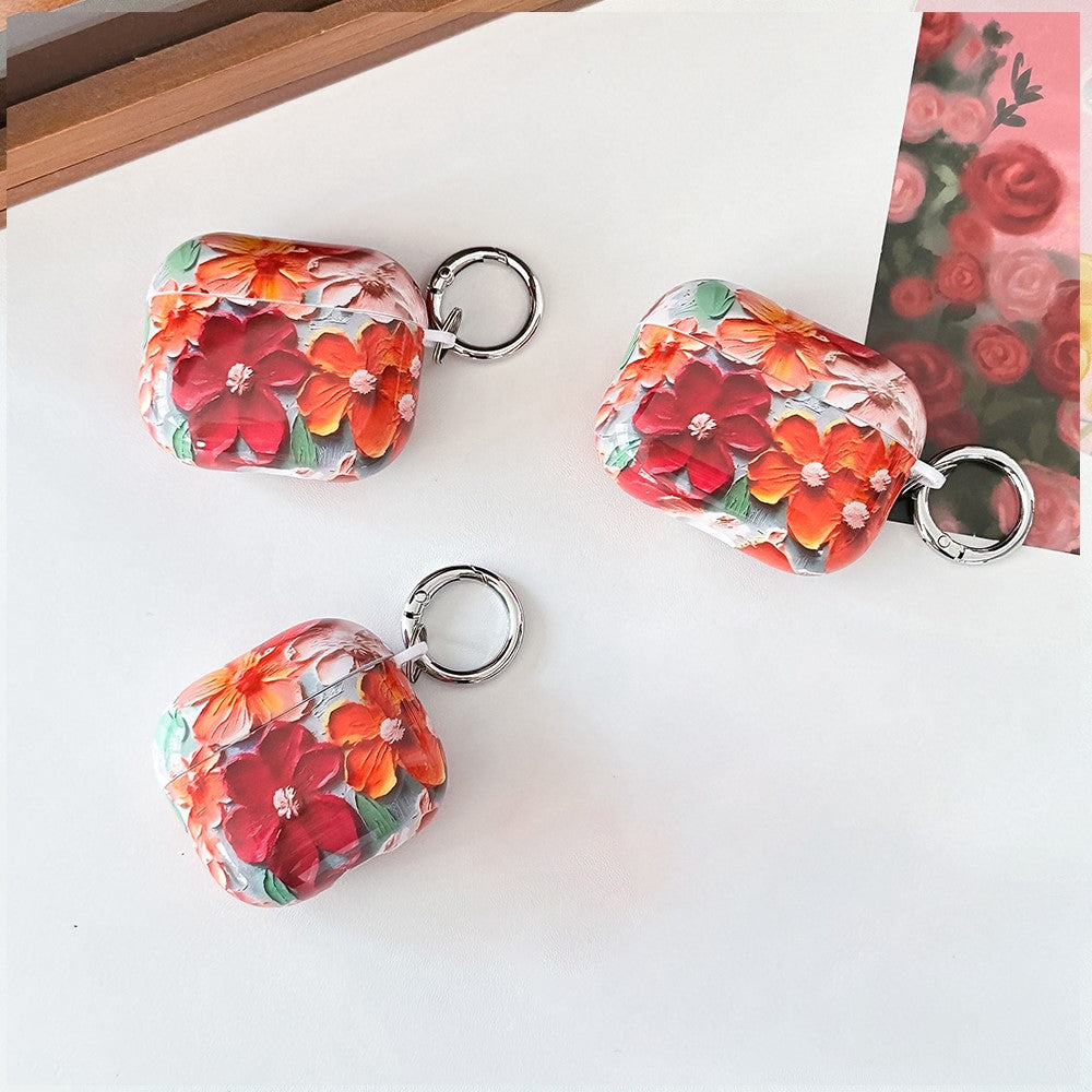Compatible With  AirPods 5 / 4 TPU Case Oil Painting Design Water Transfer Decal Earphone Protective Cover with Carabiner - YH06