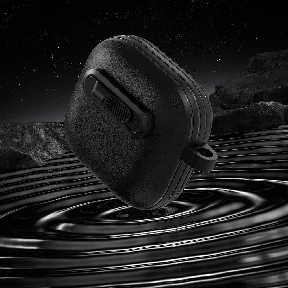 Compatible With  AirPods 5 / 4 Protective Case Lock Buckle Switch TPU + PC Wireless Earphones Cover with Carabiner - Black