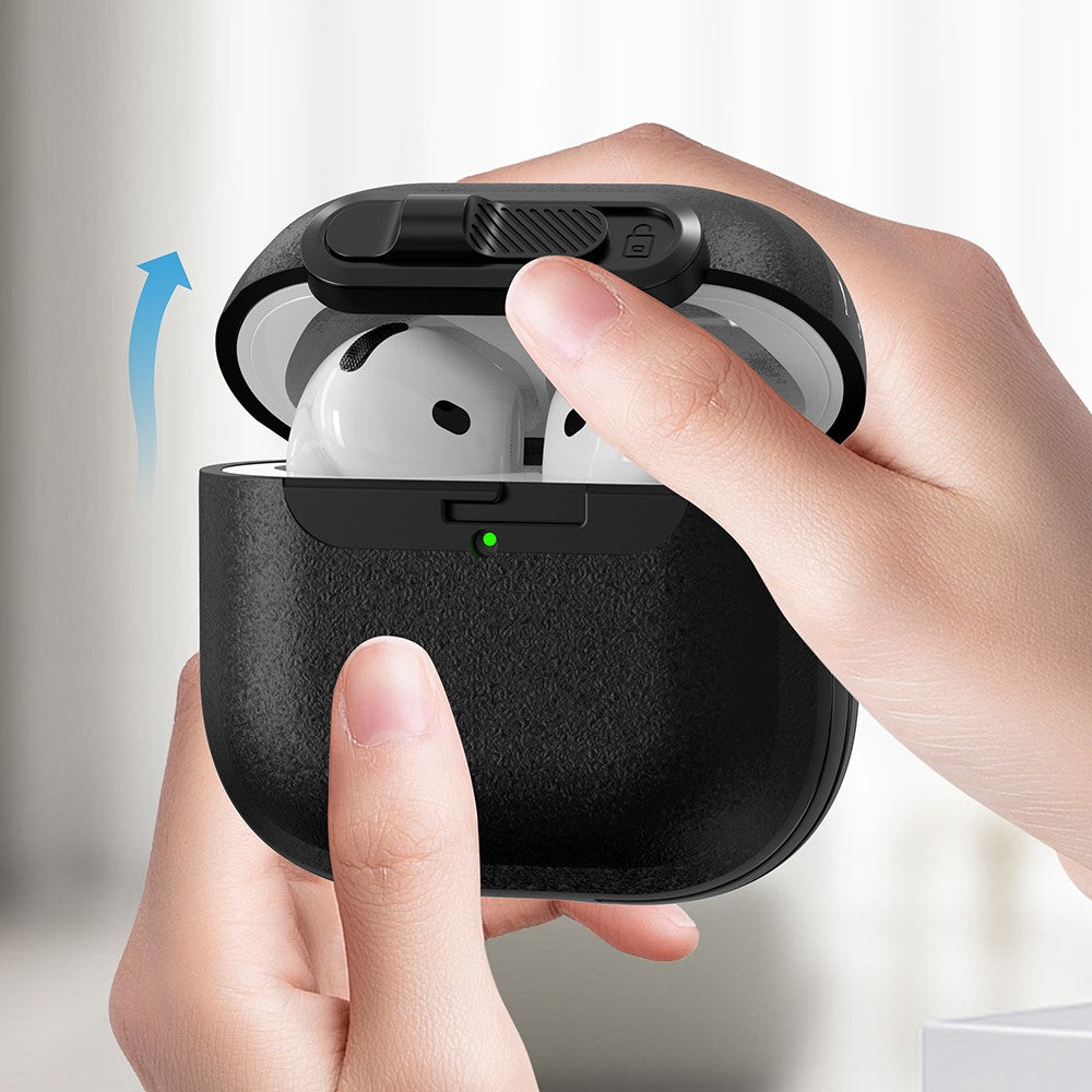 Compatible With  AirPods 5 / 4 Protective Case Lock Buckle Switch TPU + PC Wireless Earphones Cover with Carabiner - Black