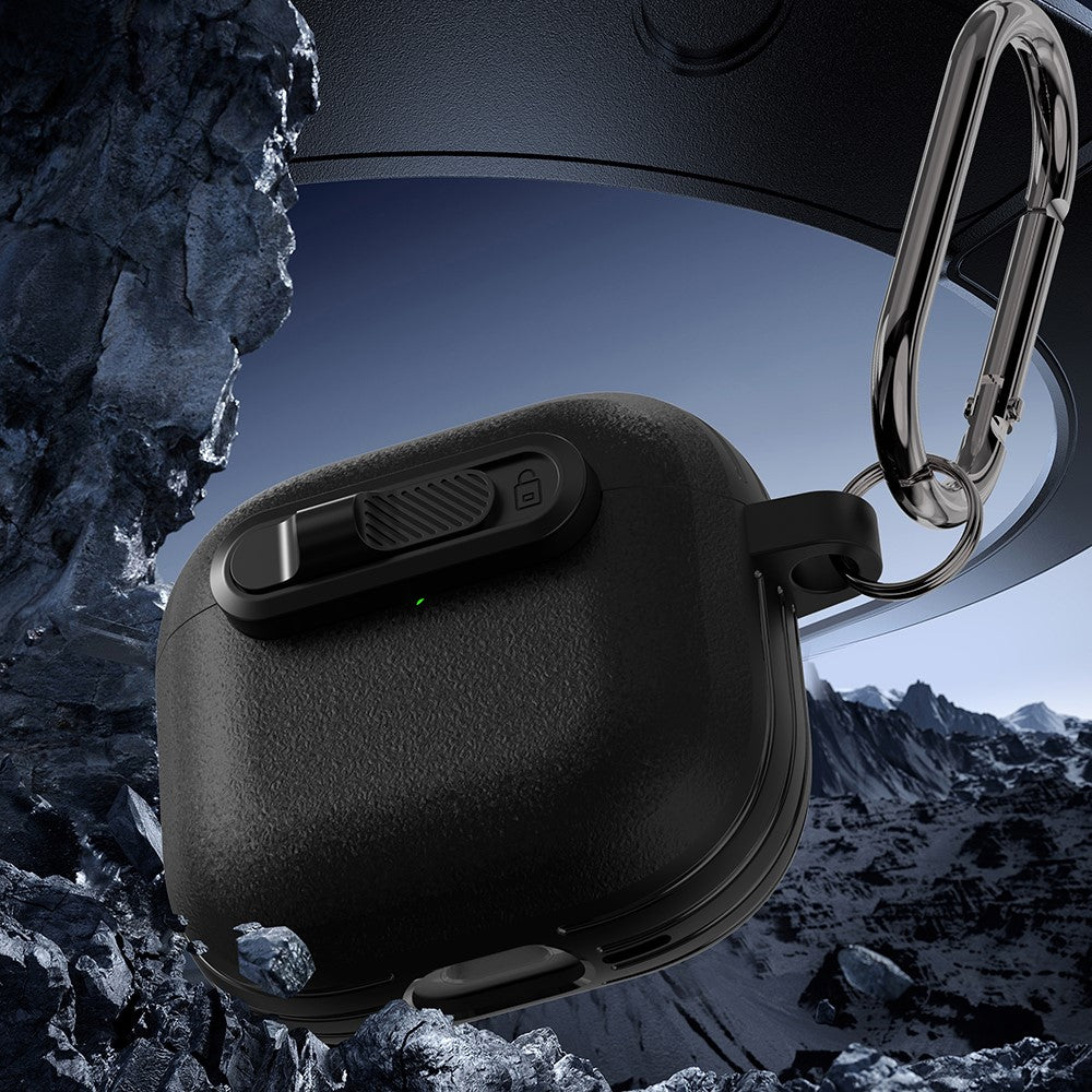 Compatible With  AirPods 5 / 4 Protective Case Lock Buckle Switch TPU + PC Wireless Earphones Cover with Carabiner - Black