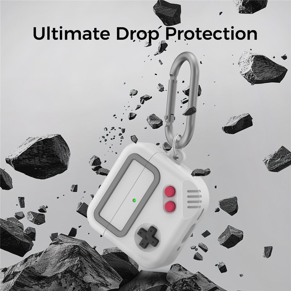 AHASTYLE JY21 Compatible With  AirPods 5 / 4 Protective Case Split Design Cartoon Silicone Earphone Cover with Carabiner - Grey