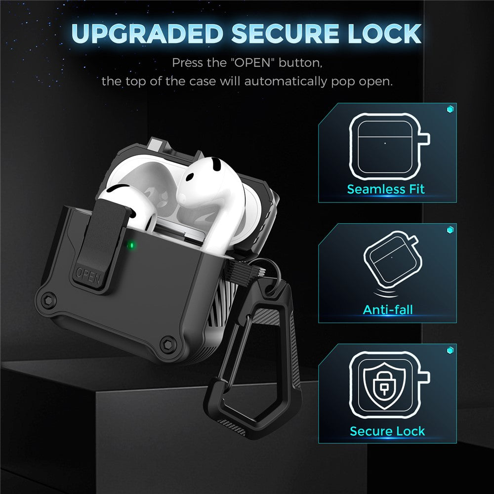 AHASTYLE WG167 Compatible With  AirPods 5 / 4 Protective Case Integrated Safety Lock Switch Button Earphone Cover with Carabiner - White