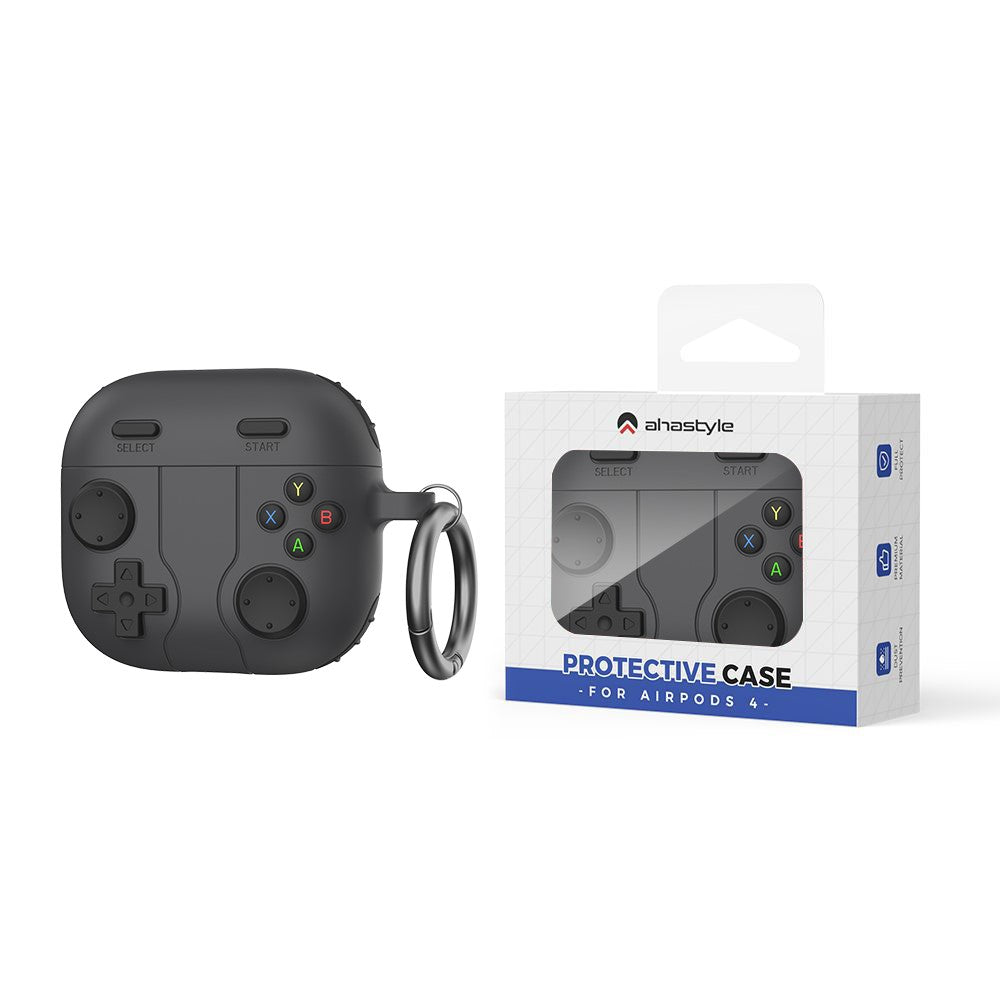 AHASTYLE WG166 Compatible With  AirPods 5 / 4 Protective Case Game Console Design Silicone Earphone Cover with Carabiner - Dark Grey