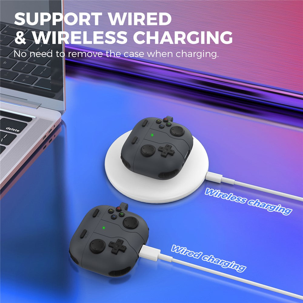 AHASTYLE WG166 Compatible With  AirPods 5 / 4 Protective Case Game Console Design Silicone Earphone Cover with Carabiner - Dark Grey