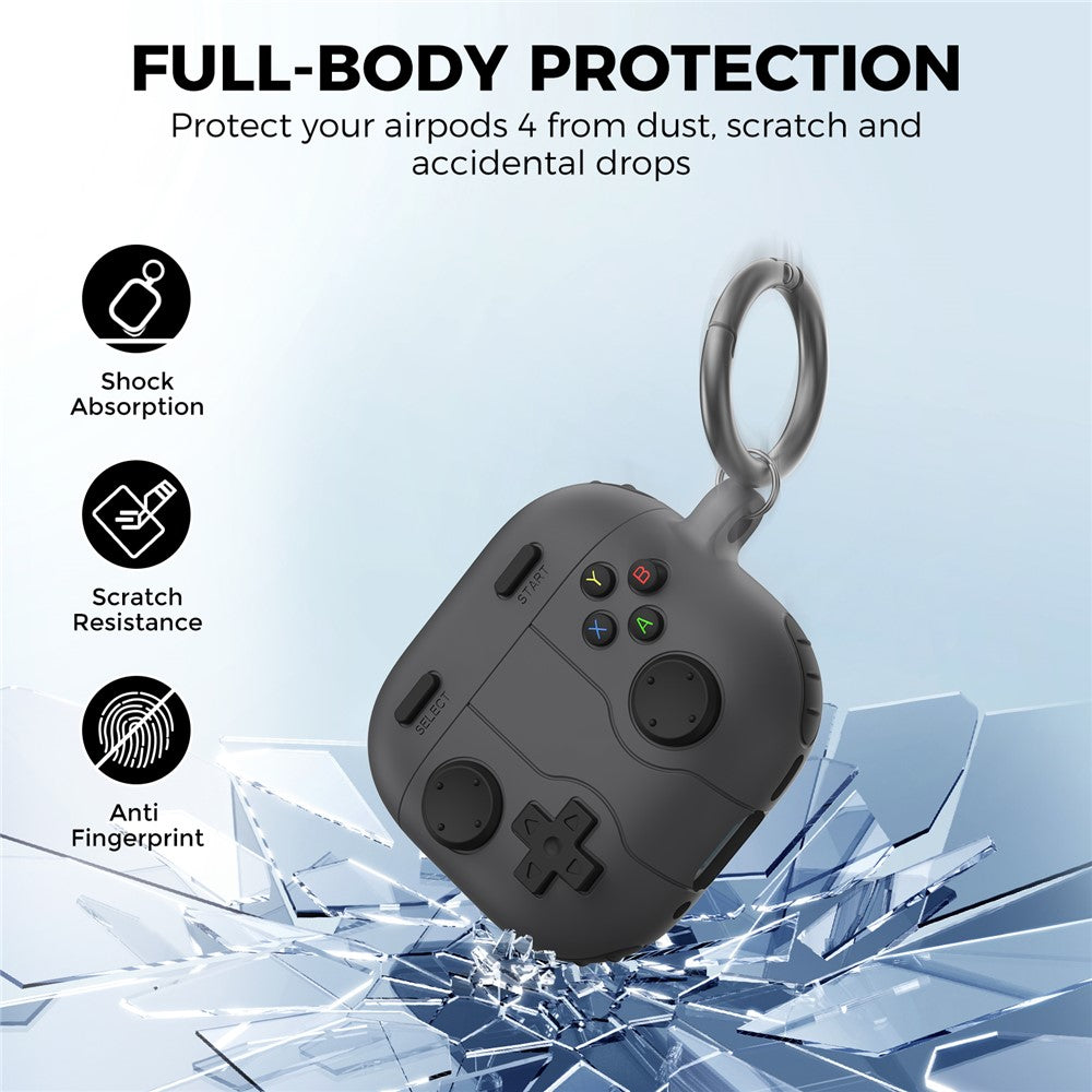 AHASTYLE WG166 Compatible With  AirPods 5 / 4 Protective Case Game Console Design Silicone Earphone Cover with Carabiner - Dark Grey