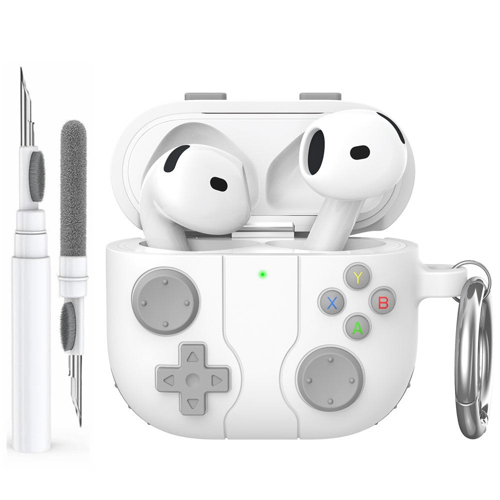 AHASTYLE WG166 Compatible With  AirPods 5 / 4 Protective Case Game Console Design Silicone Earphone Cover with Carabiner - White