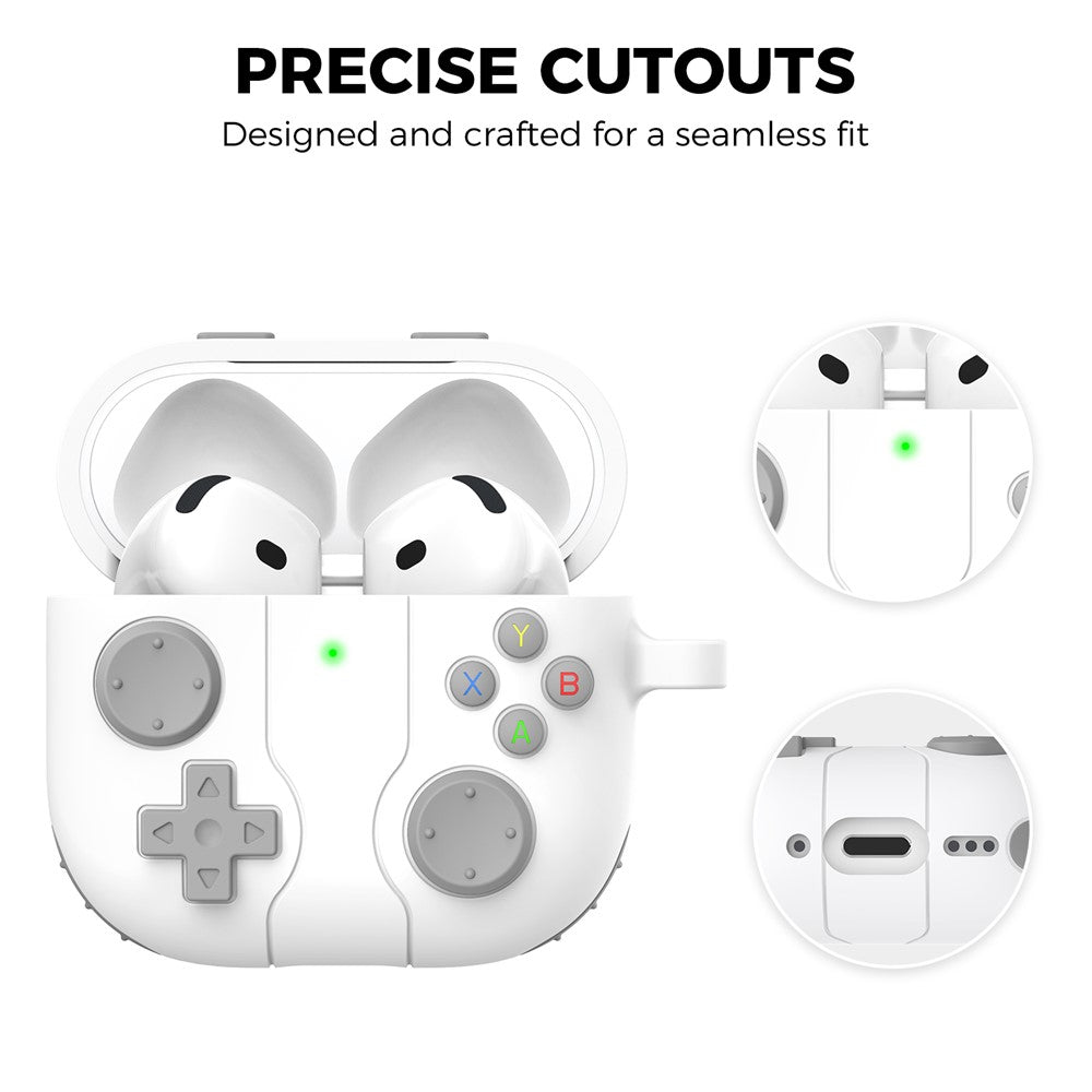 AHASTYLE WG166 Compatible With  AirPods 5 / 4 Protective Case Game Console Design Silicone Earphone Cover with Carabiner - White