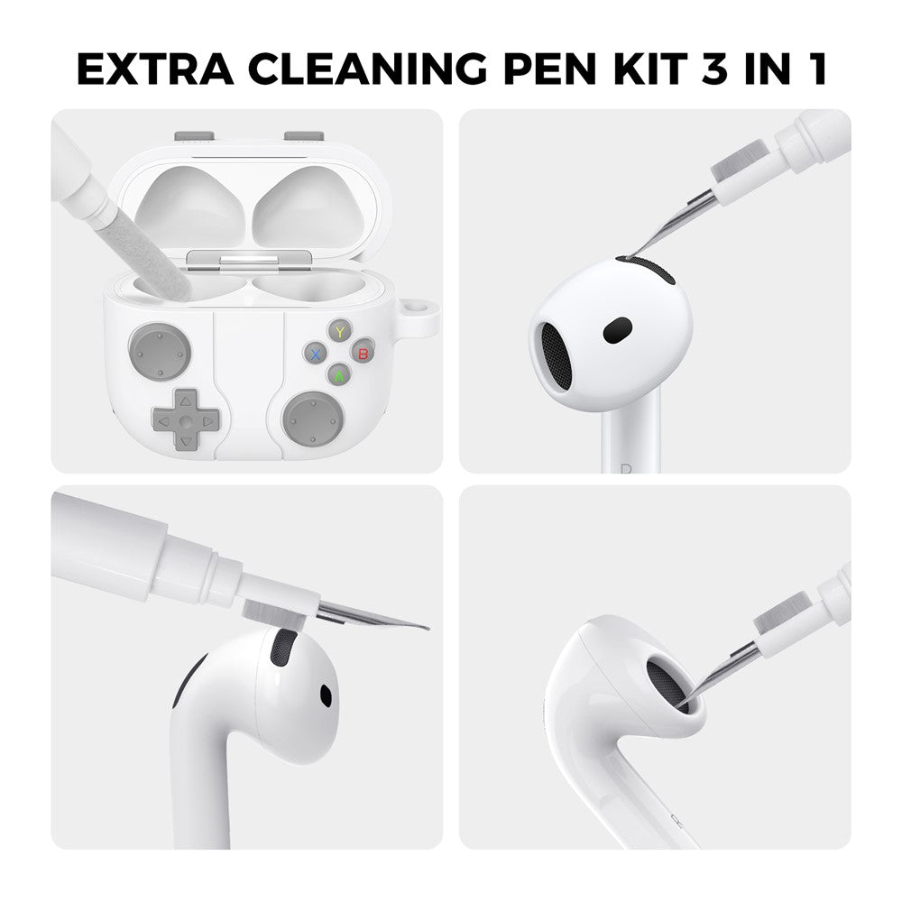 AHASTYLE WG166 Compatible With  AirPods 5 / 4 Protective Case Game Console Design Silicone Earphone Cover with Carabiner - White