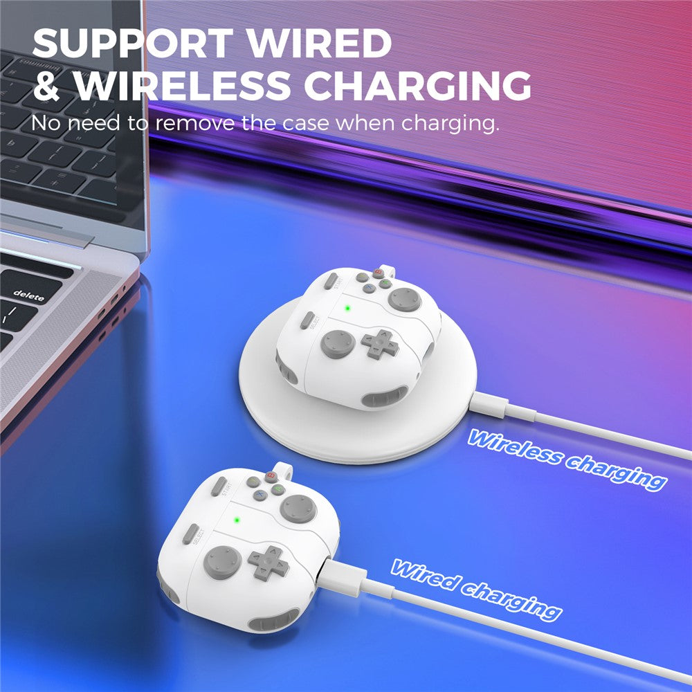 AHASTYLE WG166 Compatible With  AirPods 5 / 4 Protective Case Game Console Design Silicone Earphone Cover with Carabiner - White