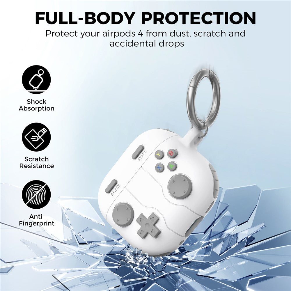 AHASTYLE WG166 Compatible With  AirPods 5 / 4 Protective Case Game Console Design Silicone Earphone Cover with Carabiner - White