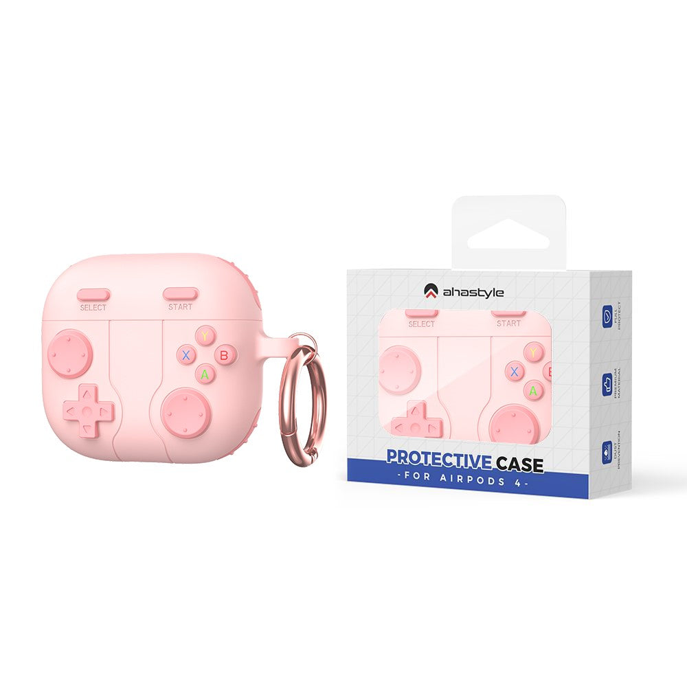 AHASTYLE WG166 Compatible With  AirPods 5 / 4 Protective Case Game Console Design Silicone Earphone Cover with Carabiner - Pink