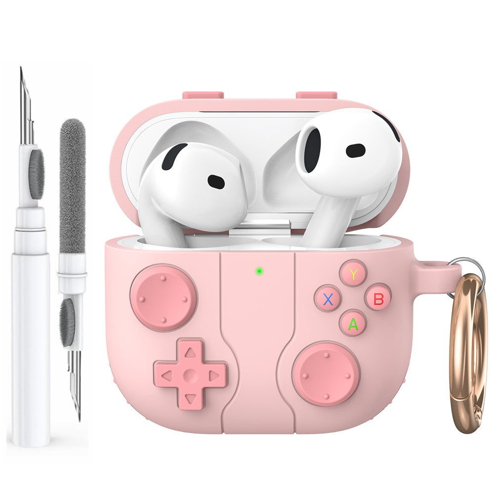 AHASTYLE WG166 Compatible With  AirPods 5 / 4 Protective Case Game Console Design Silicone Earphone Cover with Carabiner - Pink