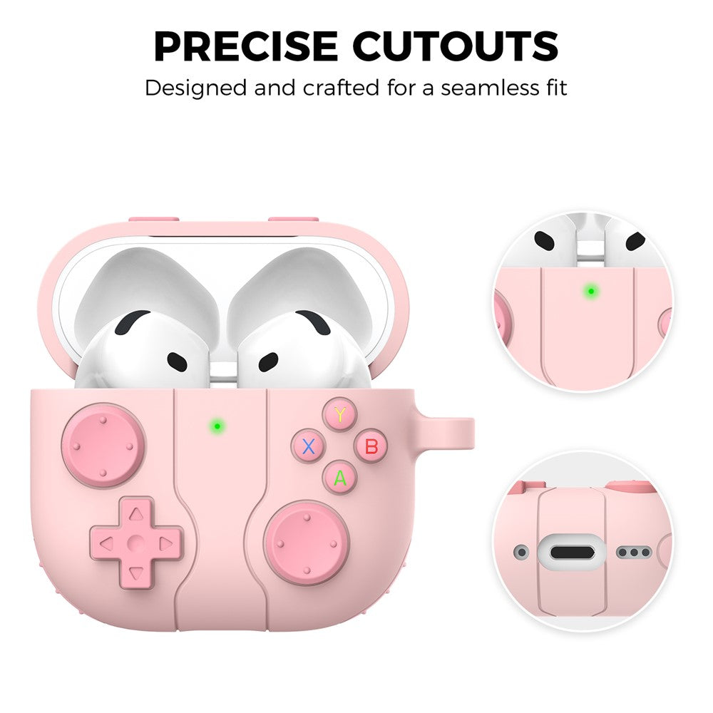 AHASTYLE WG166 Compatible With  AirPods 5 / 4 Protective Case Game Console Design Silicone Earphone Cover with Carabiner - Pink