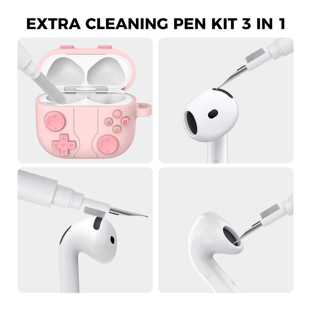 AHASTYLE WG166 Compatible With  AirPods 5 / 4 Protective Case Game Console Design Silicone Earphone Cover with Carabiner - Pink