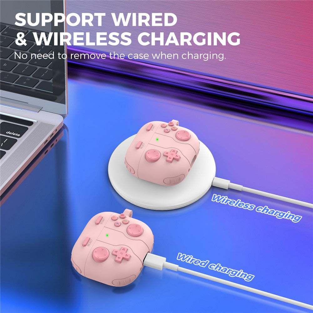 AHASTYLE WG166 Compatible With  AirPods 5 / 4 Protective Case Game Console Design Silicone Earphone Cover with Carabiner - Pink