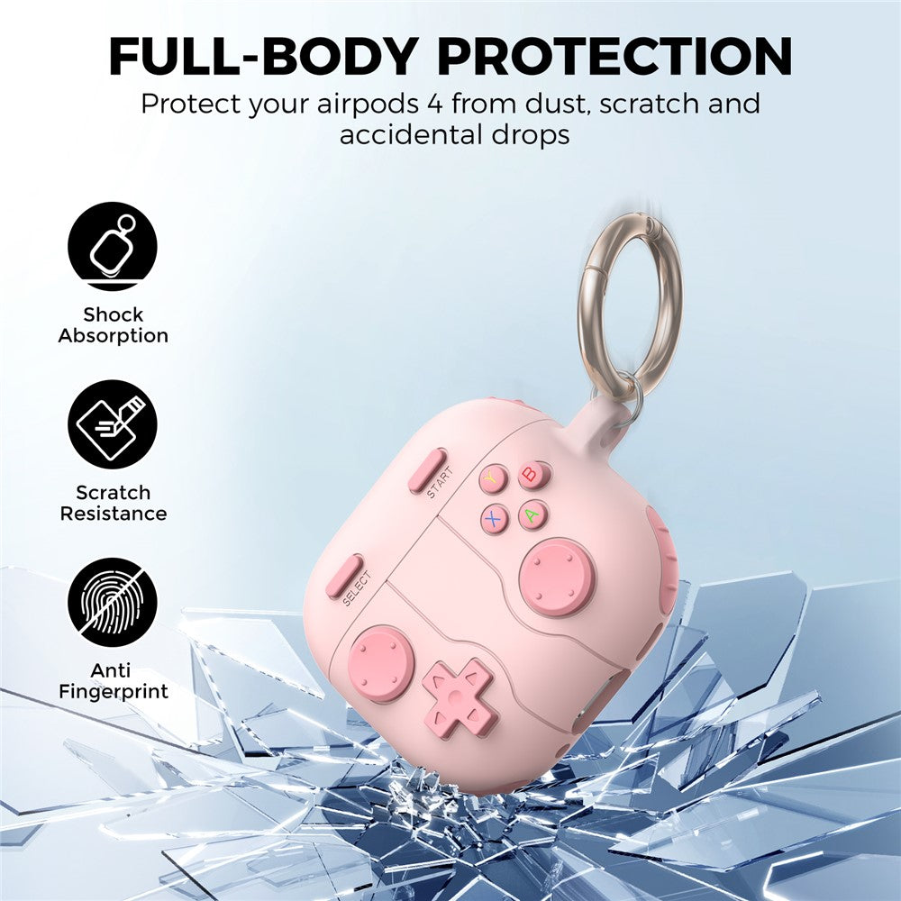 AHASTYLE WG166 Compatible With  AirPods 5 / 4 Protective Case Game Console Design Silicone Earphone Cover with Carabiner - Pink