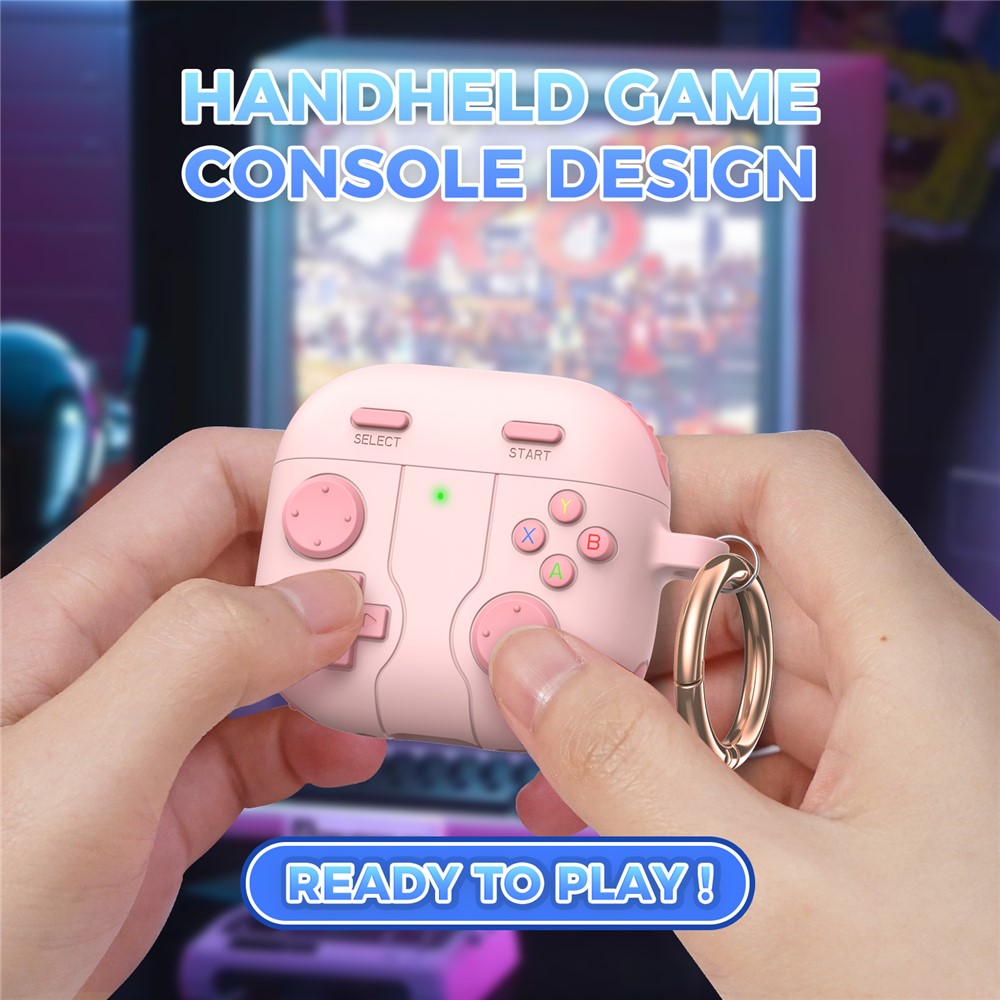 AHASTYLE WG166 Compatible With  AirPods 5 / 4 Protective Case Game Console Design Silicone Earphone Cover with Carabiner - Pink