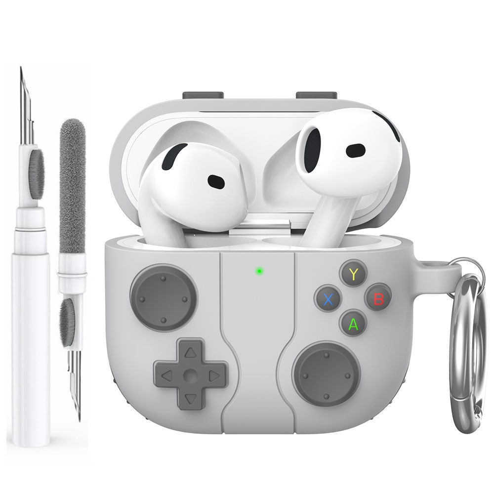 AHASTYLE WG166 Compatible With  AirPods 5 / 4 Protective Case Game Console Design Silicone Earphone Cover with Carabiner - Grey